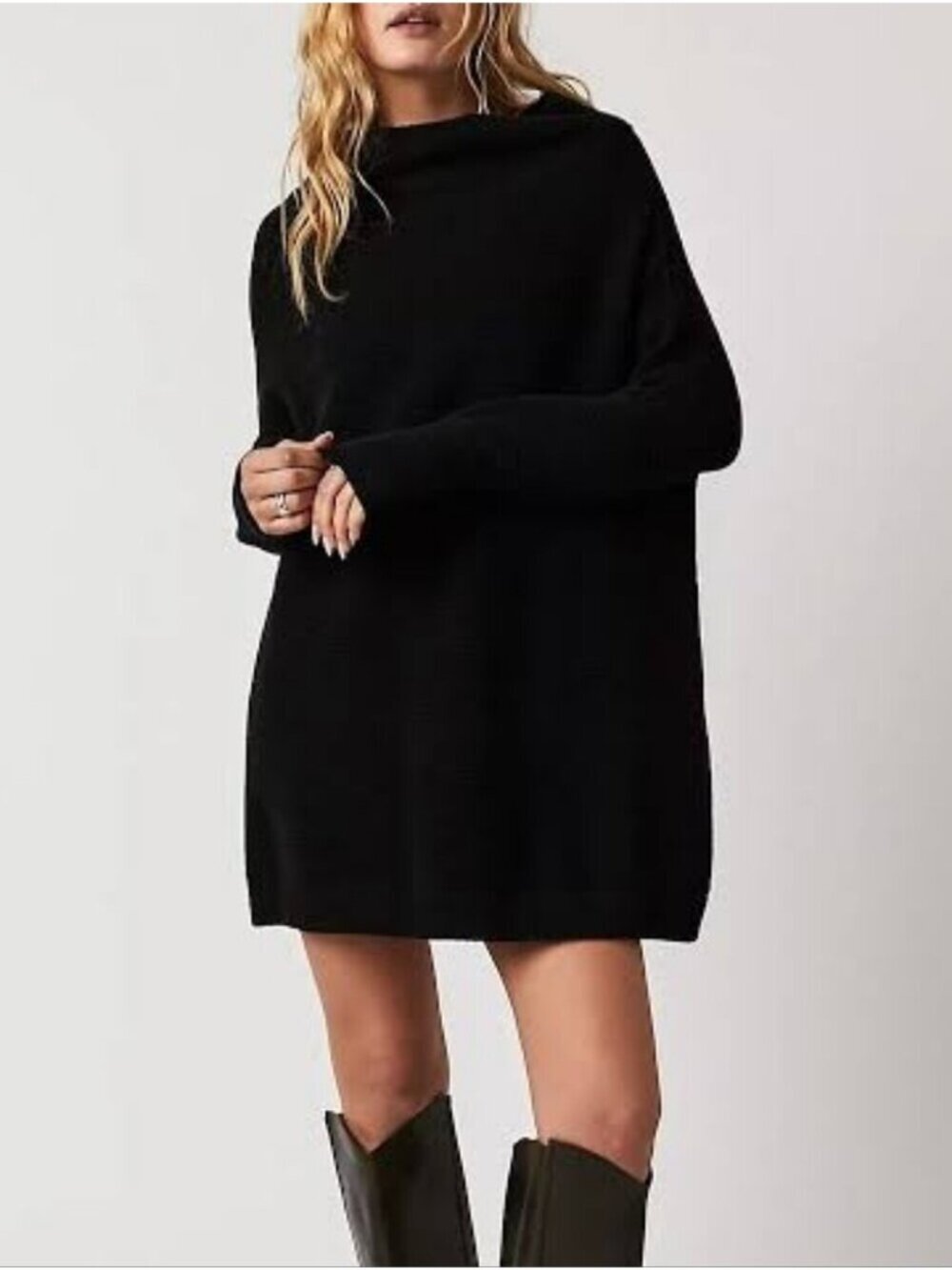 Free People Black Ottoman Slouchy Sweater Tunic Size Small Oversized Baggy Boho